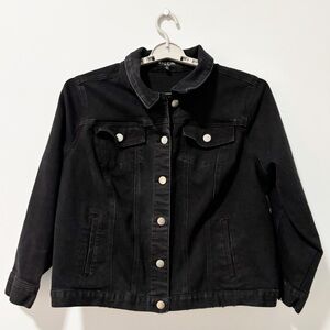 Baccini Jean Jacket Womens Sz 1X Black Classic Button‎ Front Flap Chest Pockets